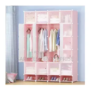 20 Cubes Plastic Wardrobe With Shoe Rack - Pink