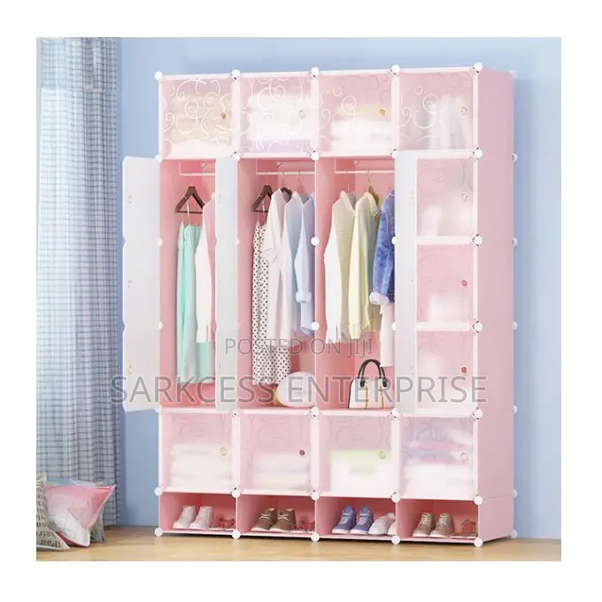20 Cubes Plastic Wardrobe With Shoe Rack - Pink