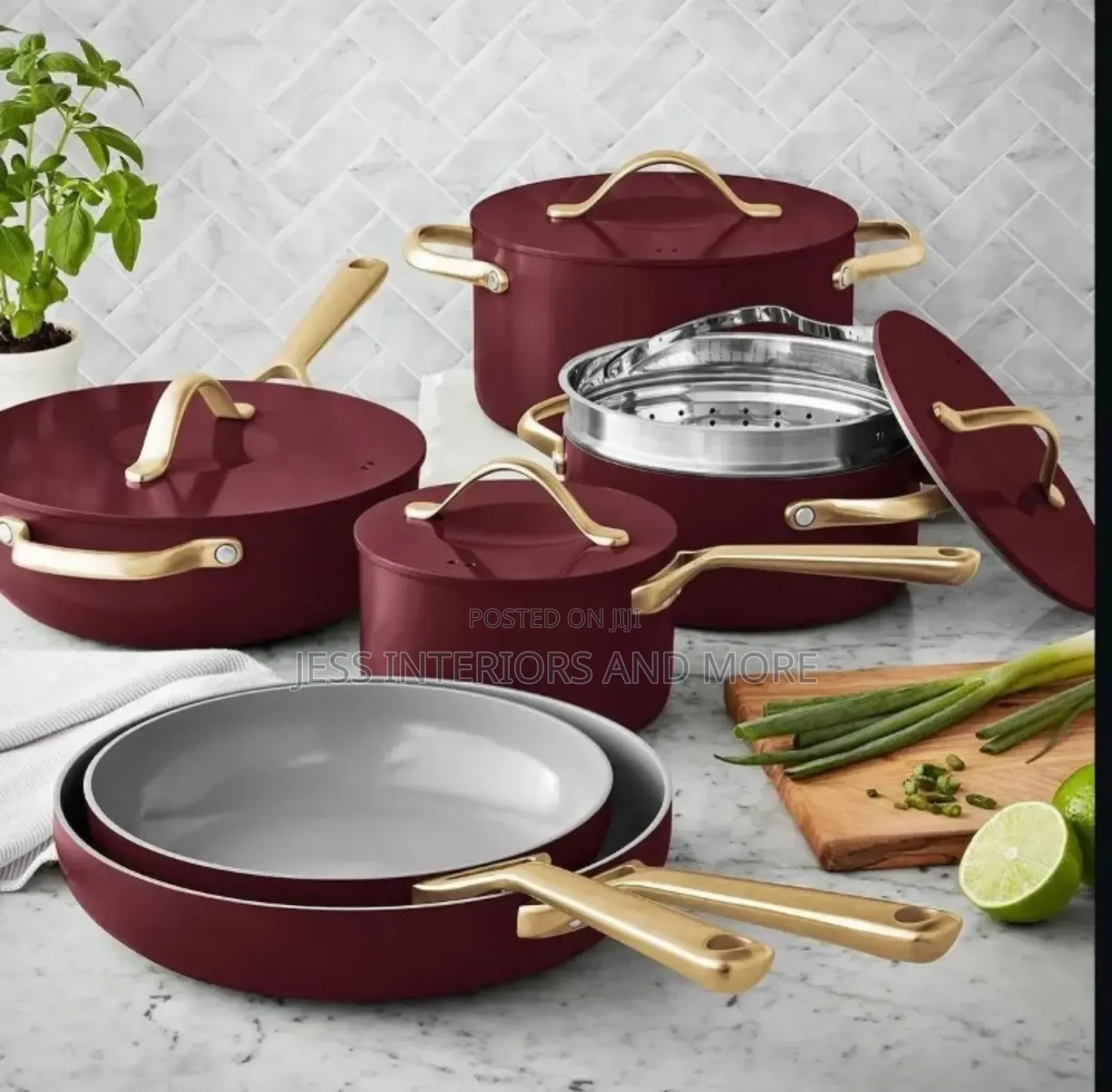 Member's Mark 11-Piece Modern Ceramic Cookware Set(Burgundy)