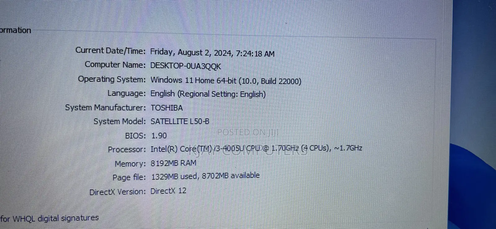 Laptop Toshiba Satellite L50 8GB Intel Core I3 HDD 500GB