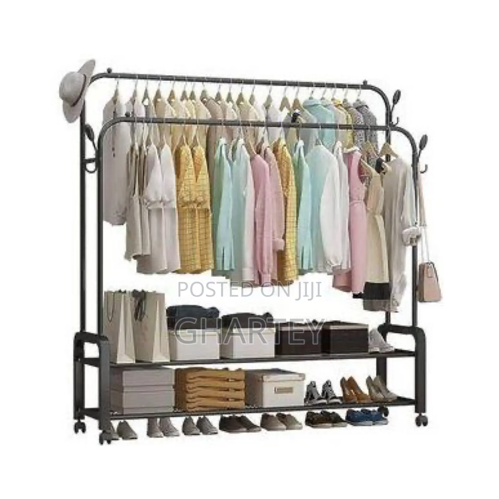 Metal Double Bar Clothes Rack With 2 Tier Shoe Rack