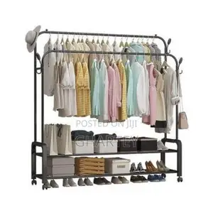 Metal Double Bar Clothes Rack With 2 Tier Shoe Rack