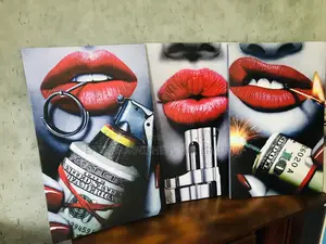 3 Set Mouth Lips Canvas Frame Wall Art Panel Picture