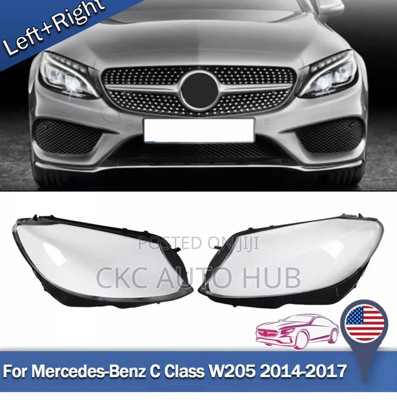 Headlights Lens Cover for Benz W205 C260 C300 14-17