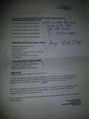 Football Academy Contract. Visa Before Payment.