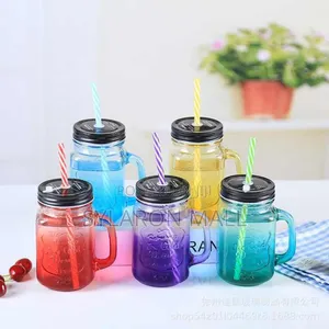Glass Jar With Straw and Lid