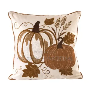 Euty Throw Pillow 18”X18” for Fall ,Embroider Pumpkin Leaf