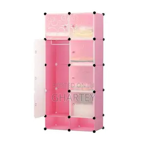 Foldable 8 Cubes Wardrobe With Shoe Rack Pink