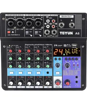 Teyin A6 6 Channels Portable Audio Mixing Console, 48V
