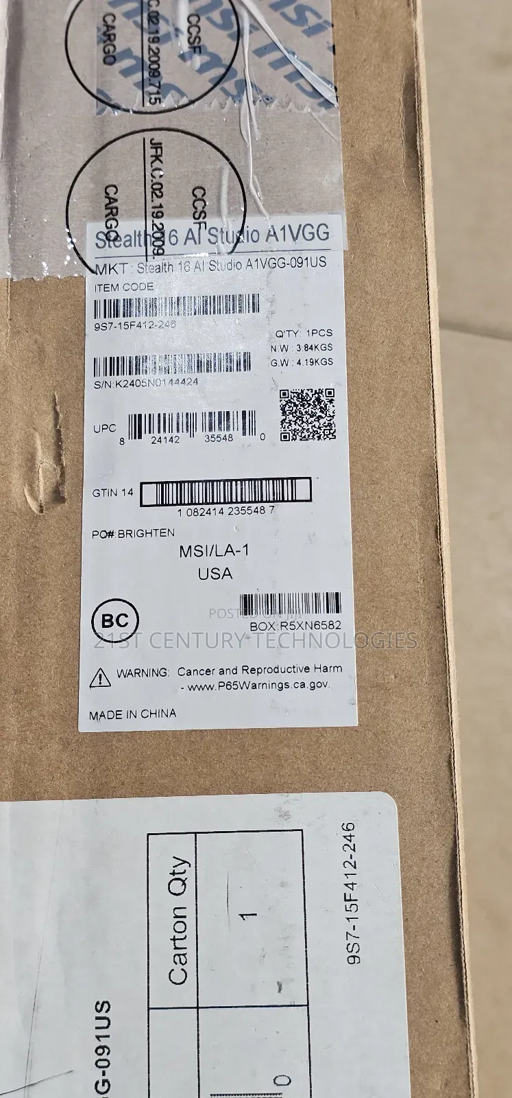 New Laptop MSI 32GB Intel SSD 1T