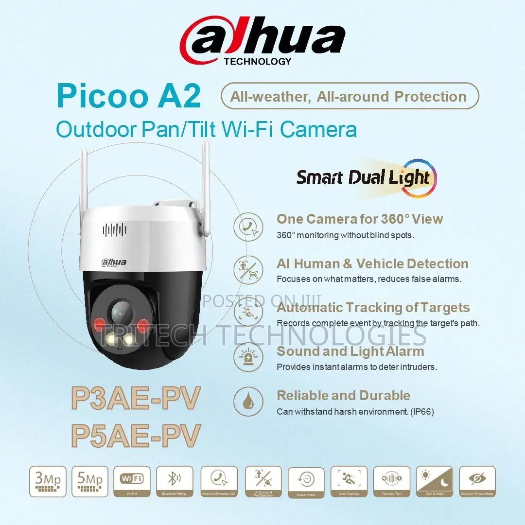 Dahua Network Camera Ip 3mp Wireless Camera Pt 360 Rotates Dh-P5ae-Pv