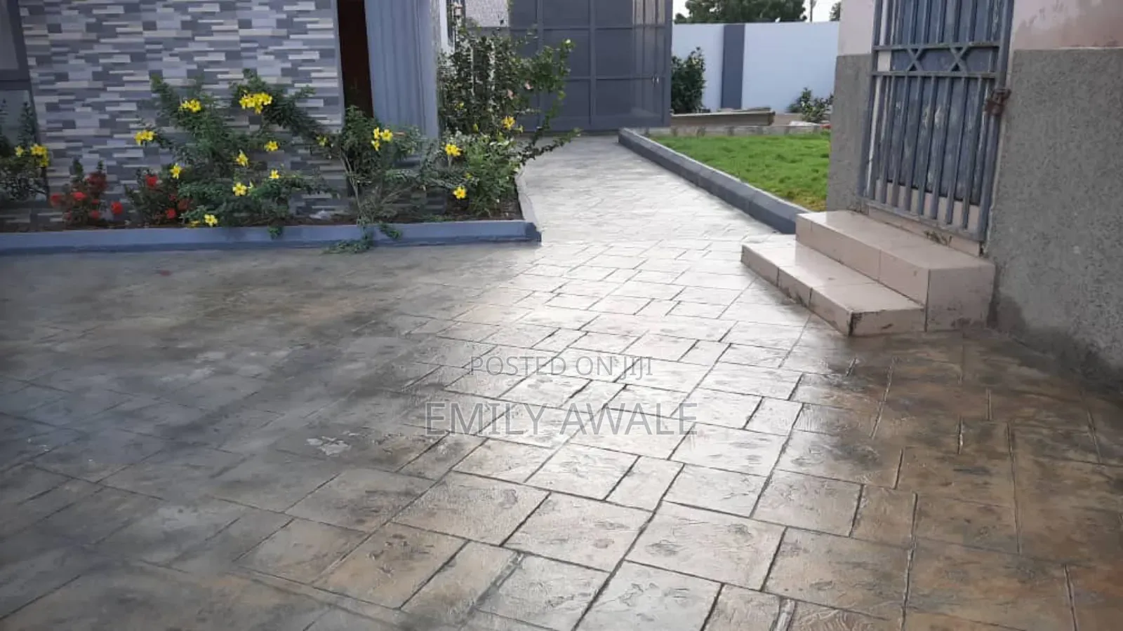 Concrete Stamp With Green Grass