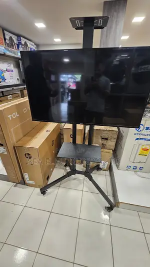 Mobile TV Stand With Shelves On Mobile Rolling Portable