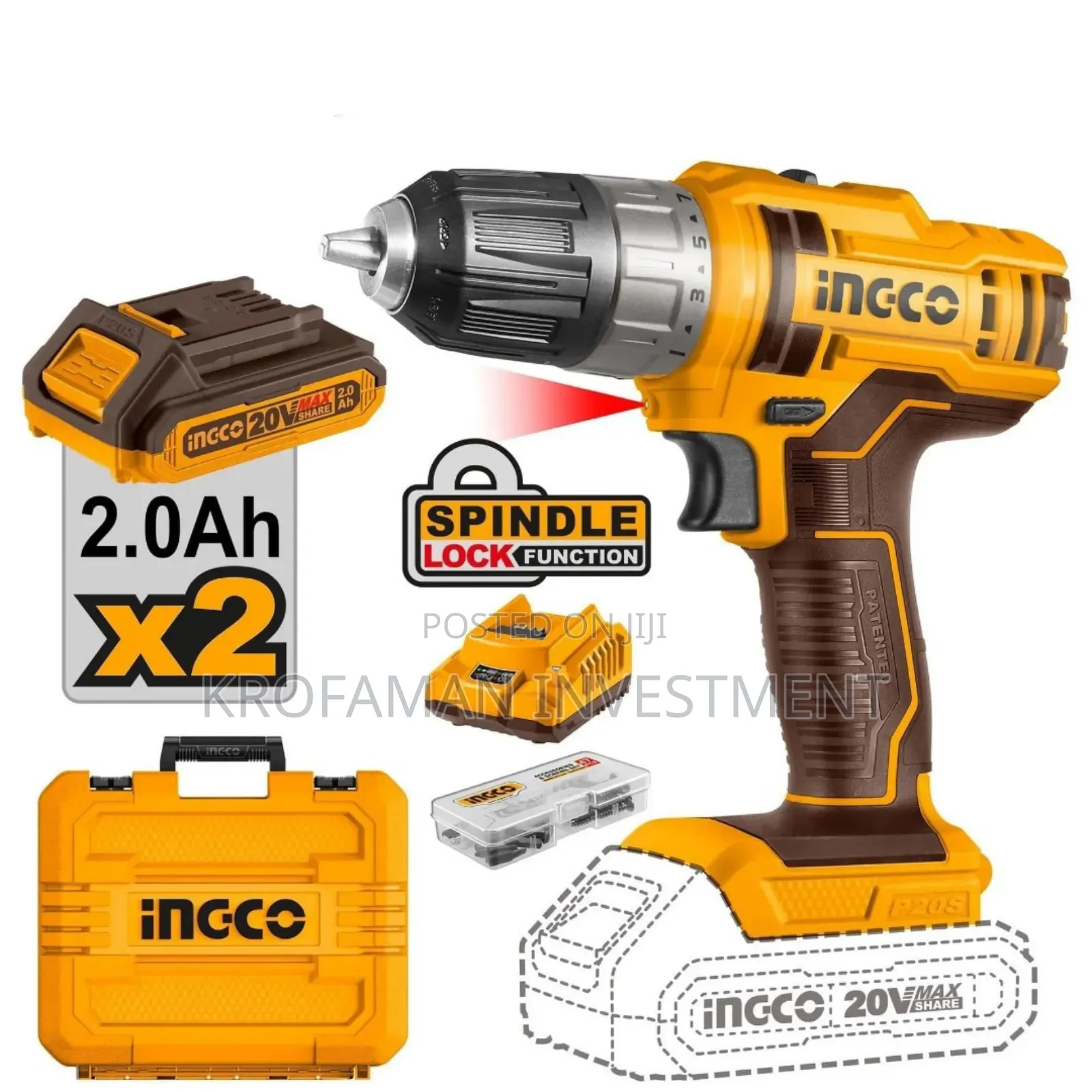 Ingco CDLI200528 Lithium-Ion Cordless Drill 20V 45nm