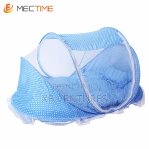 Baby Folding Mosquito Net Bed With Cotton Mat Pillow- Blue