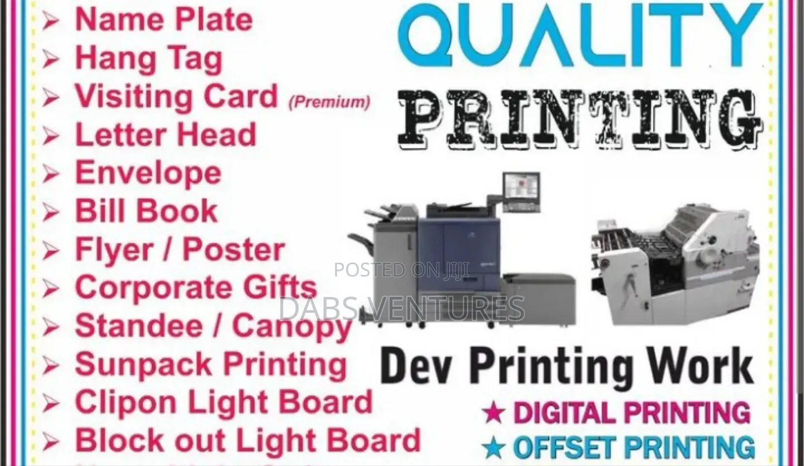 Printing Services, Binding, Embroidery, Photocopy Etc