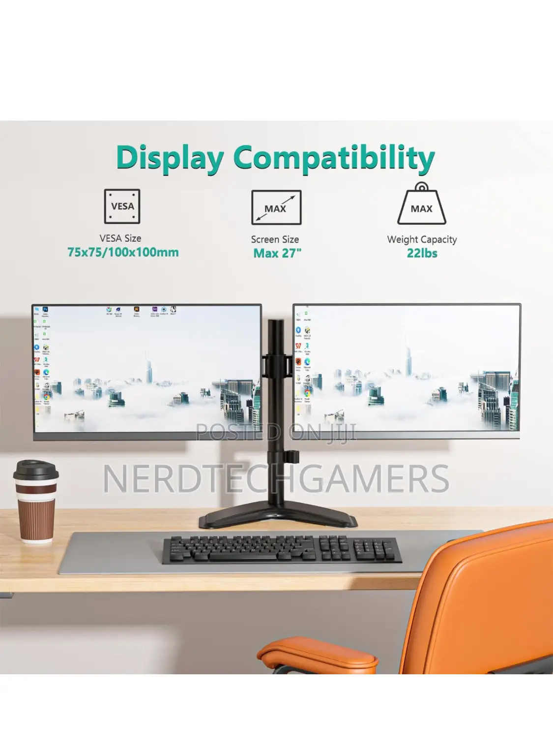 WALI Free Standing Dual LCD Monitor Fully Adjustable