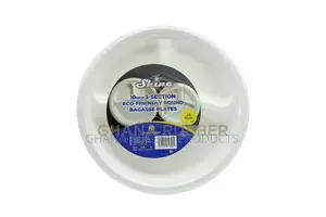 3-Section Bagasse Round Plates 10-Inches (500pcs)