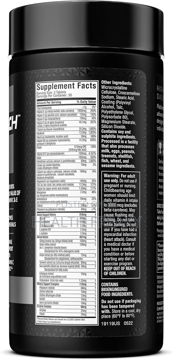 Platinum Multivitamin Immune Support Workout Supplement