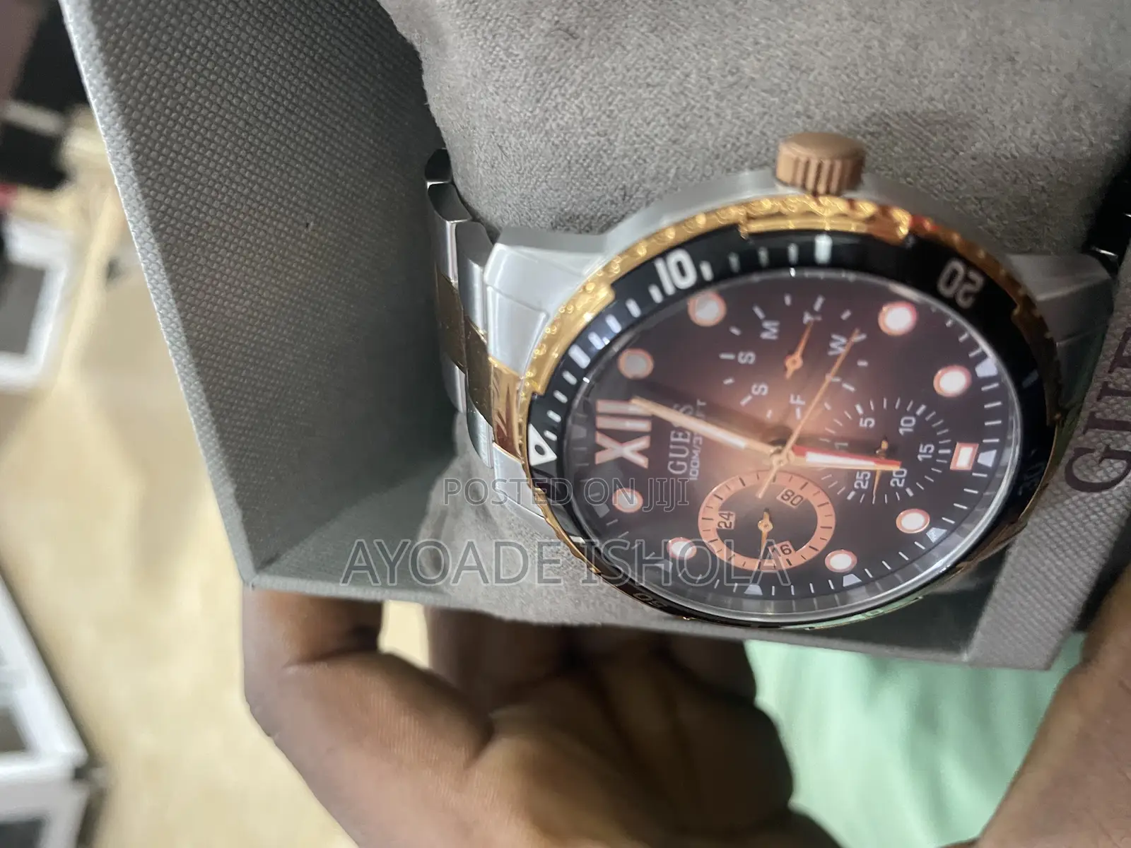 Guess Optimum Day Date Rose Gold and Silver Chain Watch