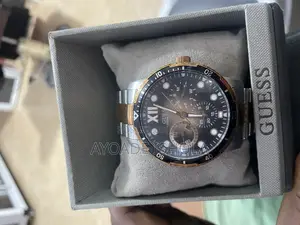 Guess Optimum Day Date Rose Gold and Silver Chain Watch
