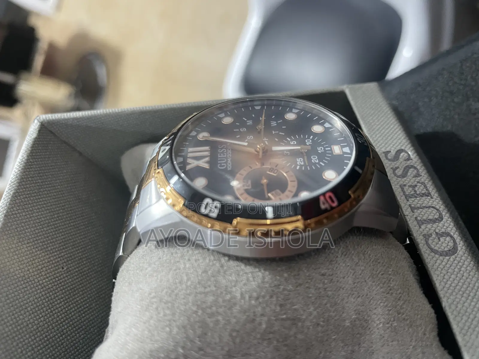 Guess Optimum Day Date Rose Gold and Silver Chain Watch