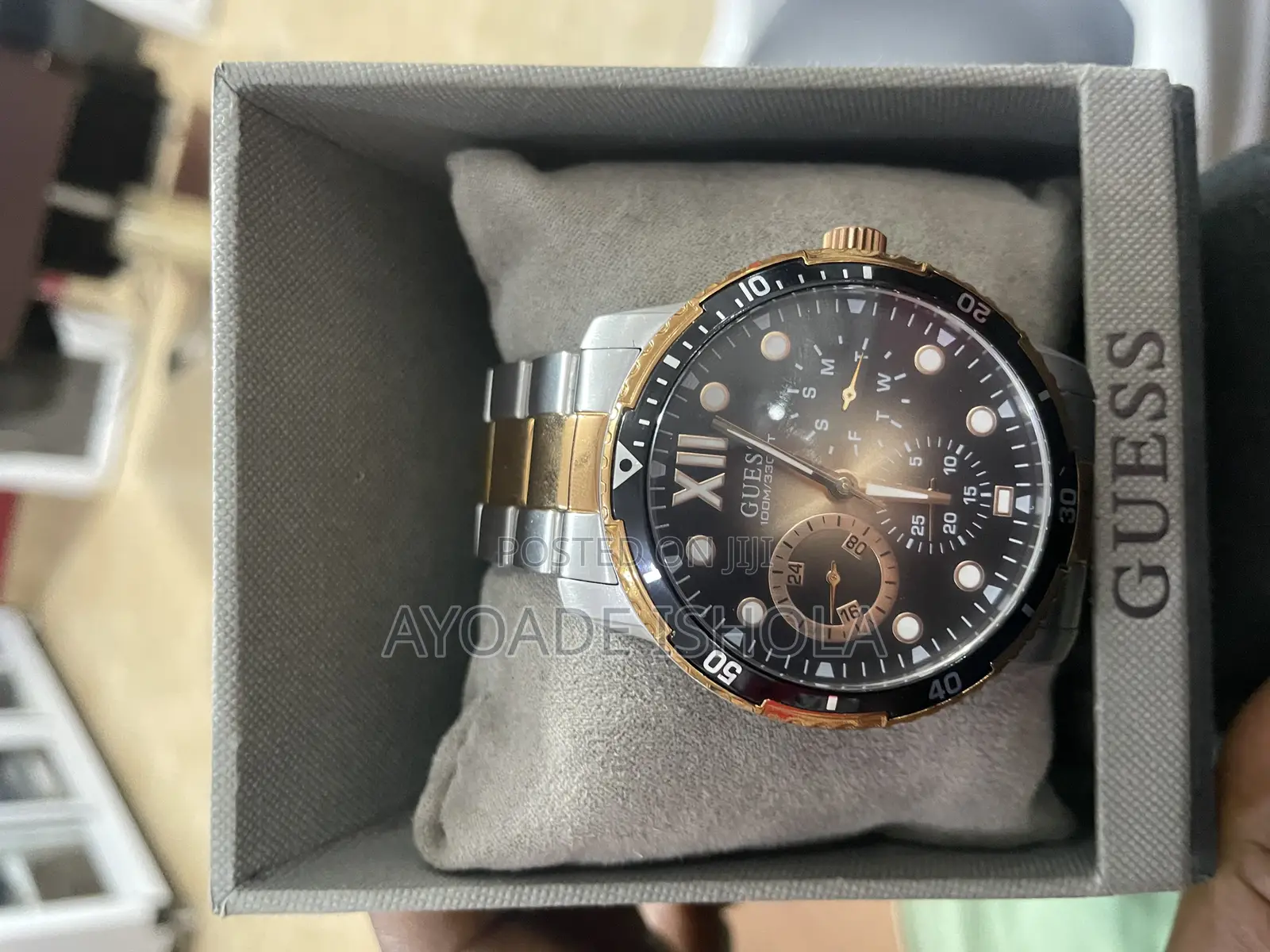Guess Optimum Day Date Rose Gold and Silver Chain Watch