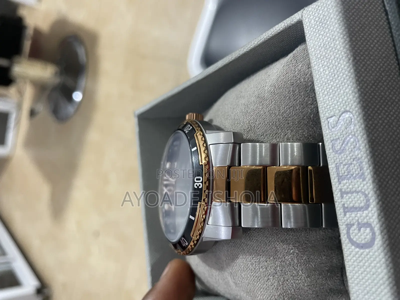 Guess Optimum Day Date Rose Gold and Silver Chain Watch
