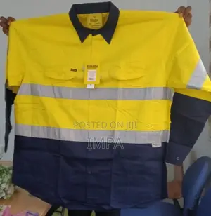 Bisley Work Shirt Yellow/Navy; Taped