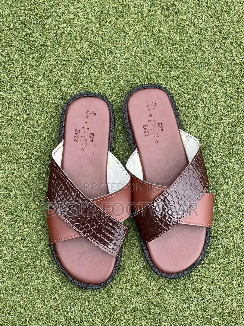 Brown Half Crocodile Crossed Slippers