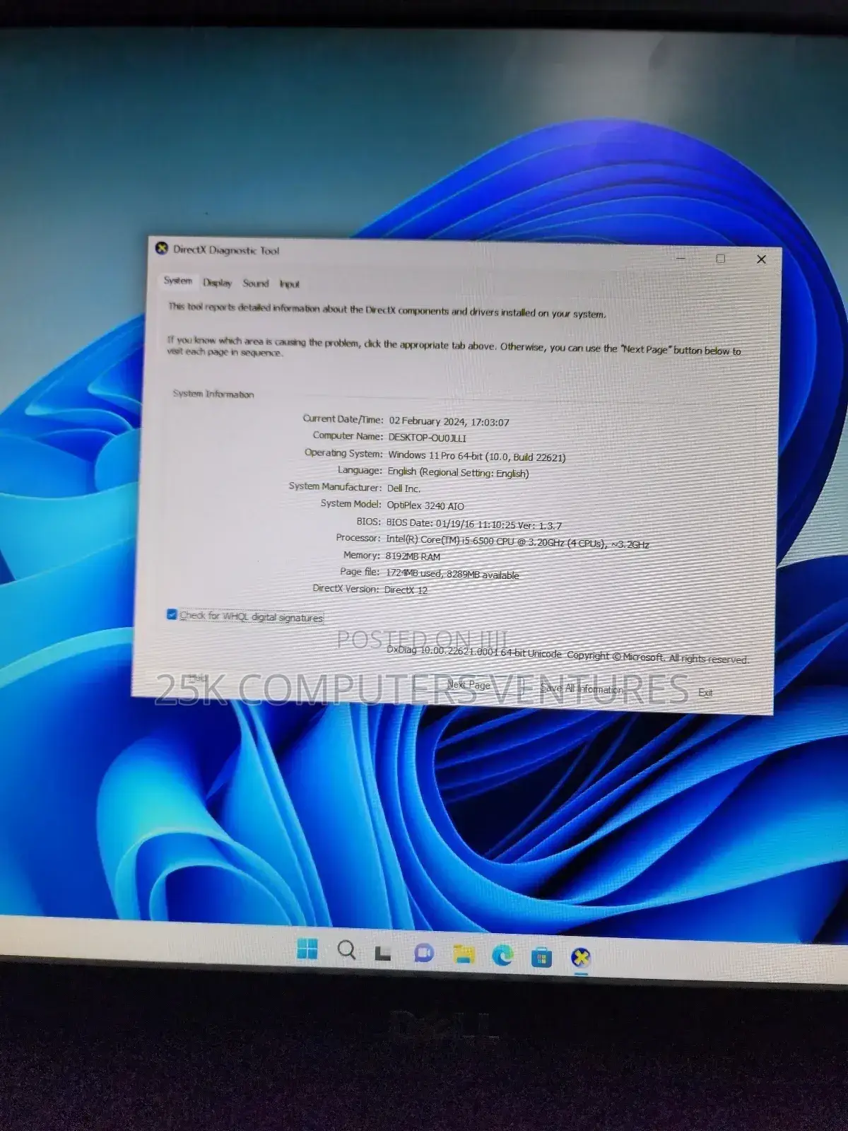 Dell Optiplex 3240 All-in-One 8GB Intel Core I5 SSD 256GB