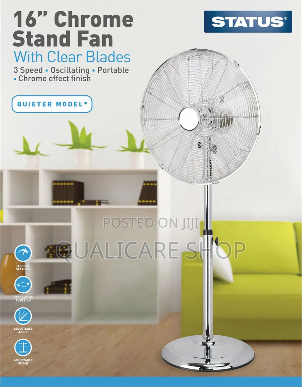 Status 16inch Chrome Pedestal Fan