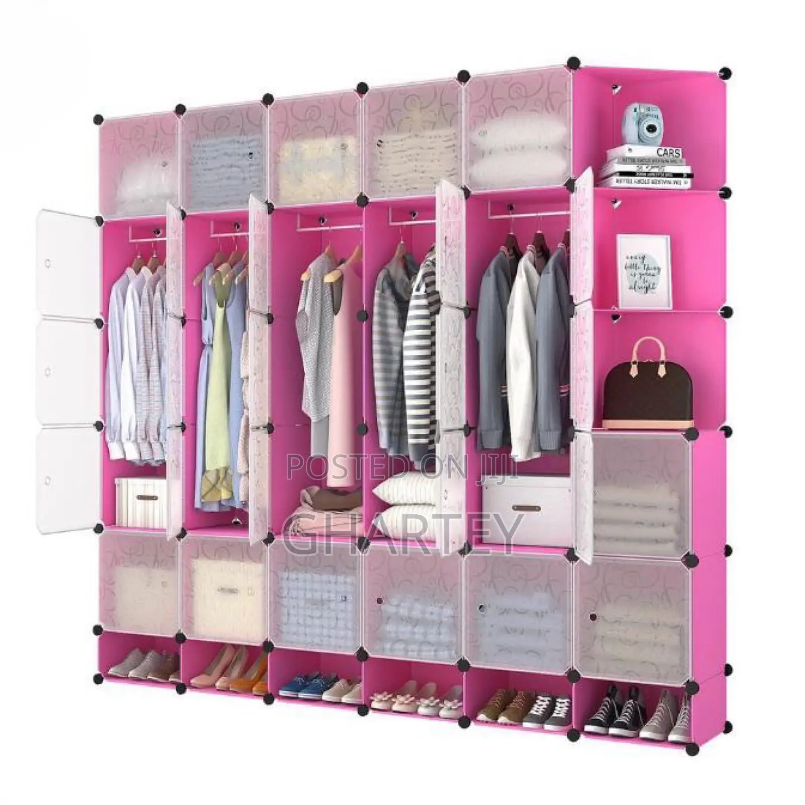 30 Cube Plastic Foldable Wardrobe Pink