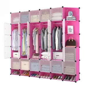 30 Cube Plastic Foldable Wardrobe Pink