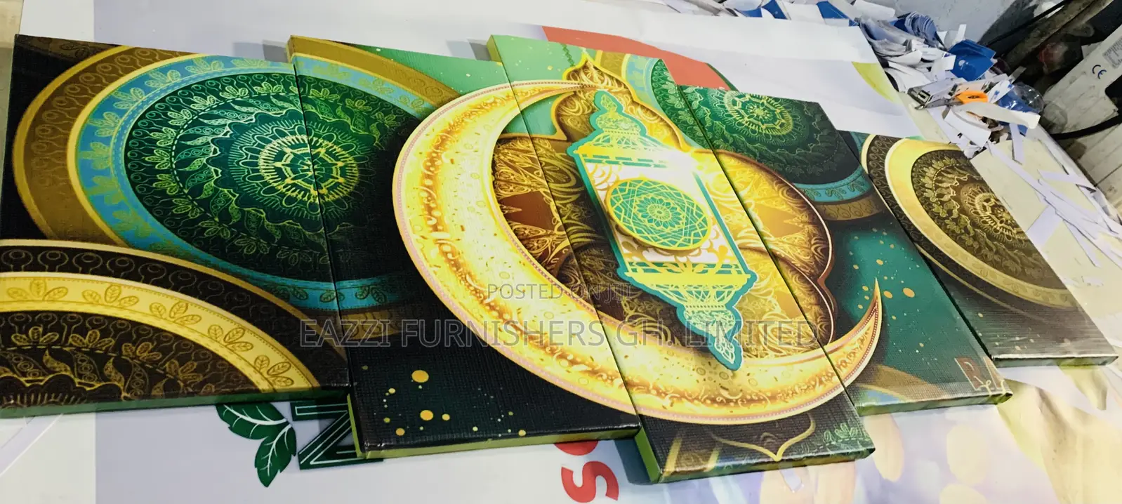 5 Panels 3d Islamic Wall Arts Canvas Decor Frame