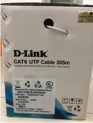 Cat6 UTP 24 AWG PVC Solid Cable 305m Grey Colour -Data Link