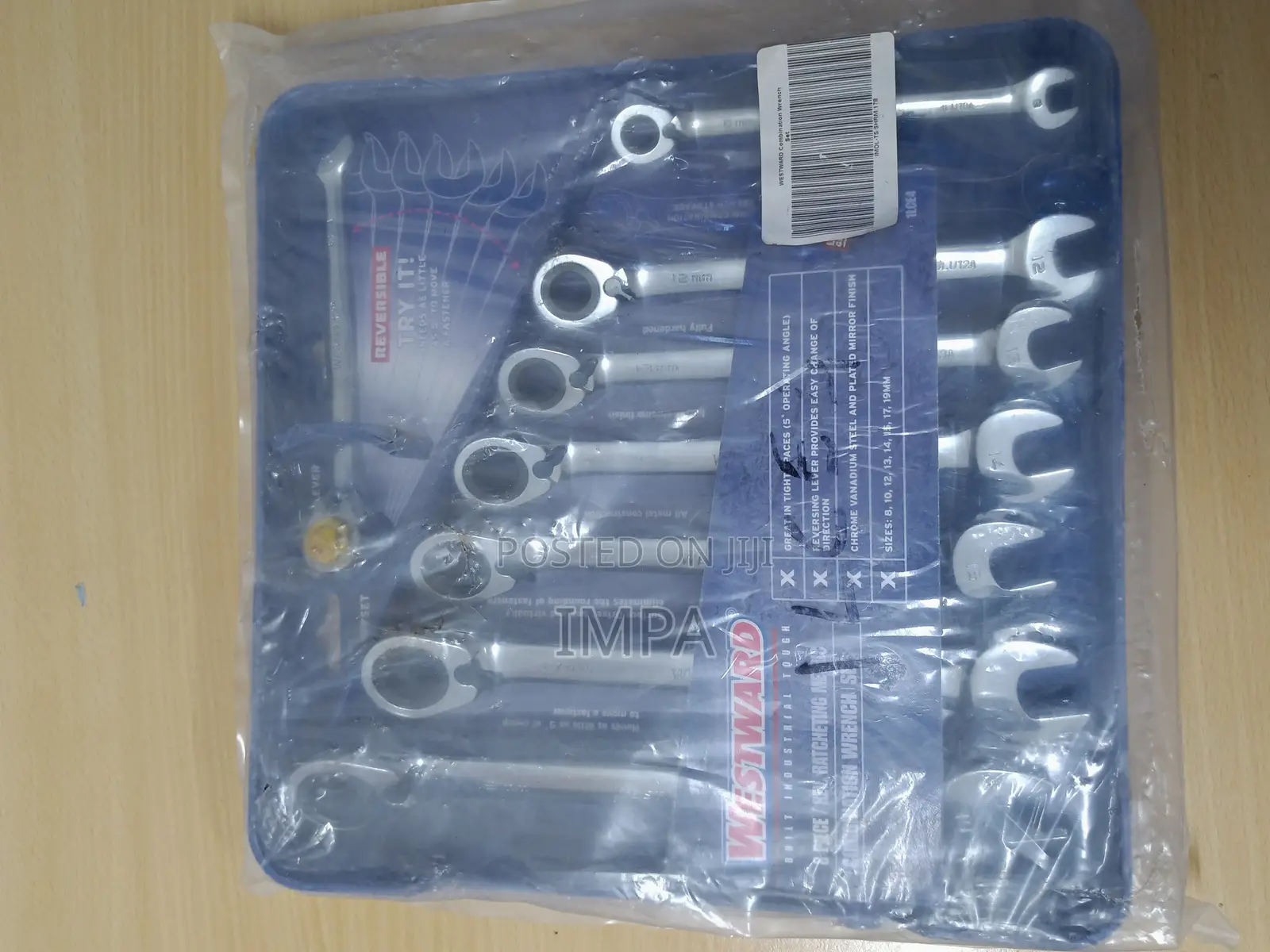 WESTWARD Combination Wrench Set: Alloy Steel, Chrome, 8 Tool