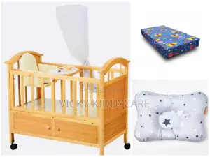 Push Push Baby Wooden Cot With Mattress and Pillow