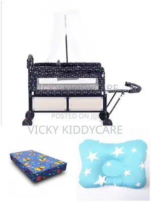 Push Push Metal Cot With Mosquito Net, Mattress and Pillow
