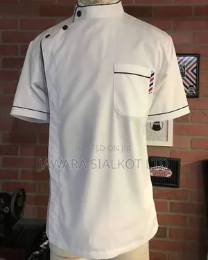 Barber Uniform Shirt White Polyeter Fabric