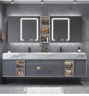 Marble Double Sink Cabinet With Led Light