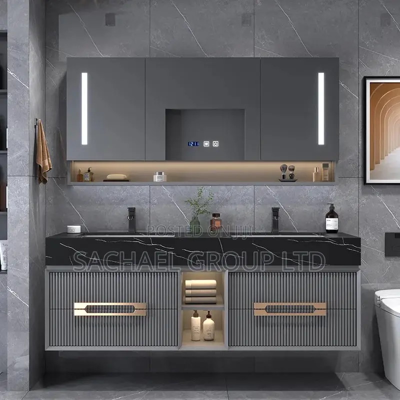 Marble Double Sink Cabinet With Led Light