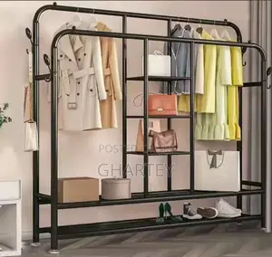 Clothes Hanging Rack With Shelf, 2 Rails