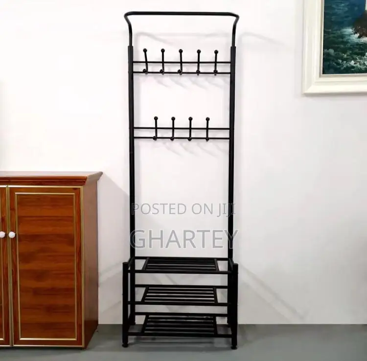 Foldable Coat Hat Rack With Shoe Racks Black
