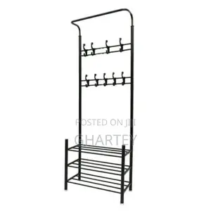 Foldable Coat Hat Rack With Shoe Racks Black