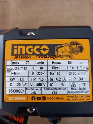 Ingco Water Pump 1.5ph,1h 0.5hp With Booster