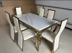 Mable Dining Table With 6 Chairs White And Gold