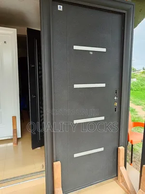 Silver and Black Single Metal Security Door