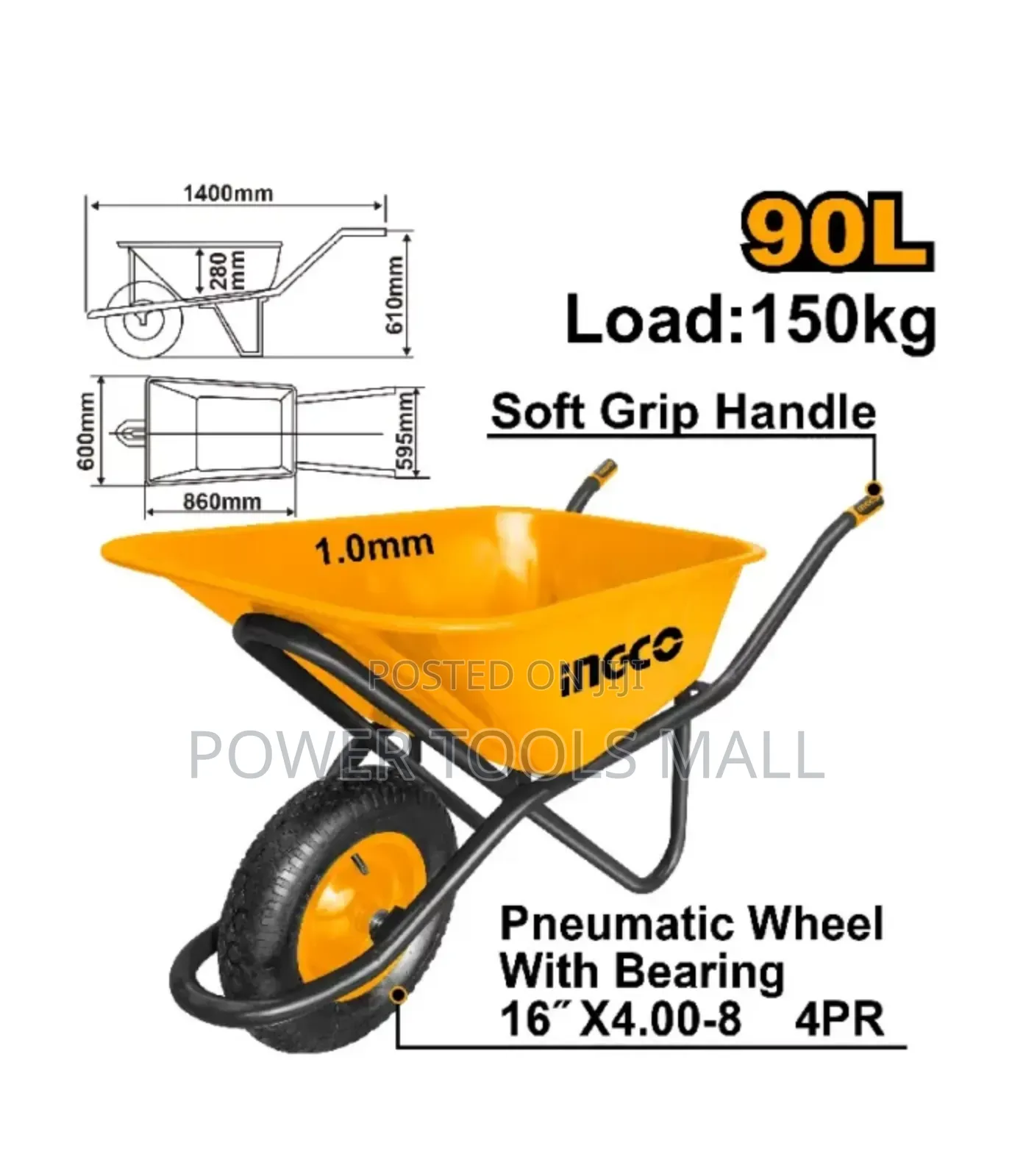 Ingco Wheel Barrow 90L HHWB64018G