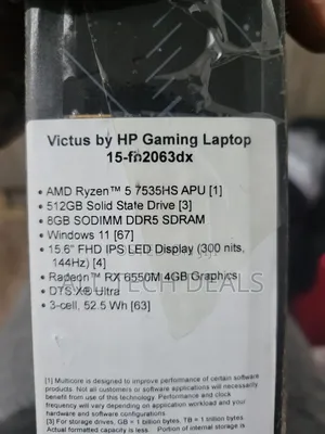 New Laptop HP Victus 15 8GB Intel SSD 512GB